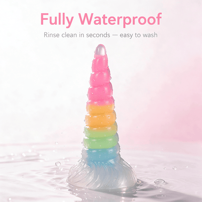 Rainbow Unicorn Spiral Tiered Liquid Silicone Dildo