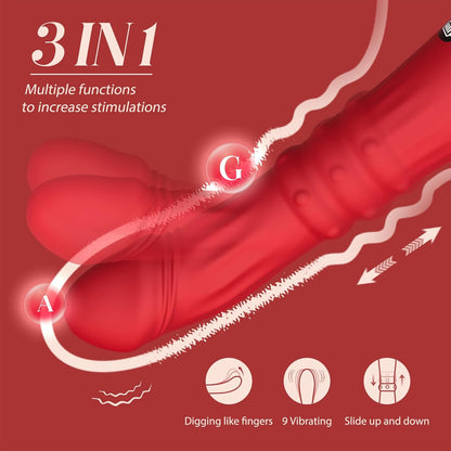 Quusvik 3-in-1 Heating G-Spot & Clitoral Vibrator – Steel Ball Sliding, 9 Vibrations, Waterproof