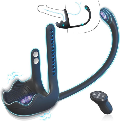 3-in-1 Vibrating Testicle Taint Anal Stimulator with Adjustable Vibrating Cock Ring