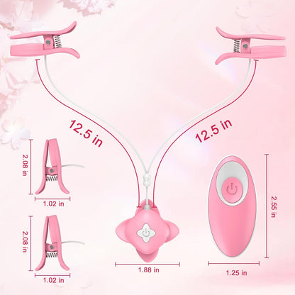 Quusvik Vibrating Nipple Clamps – 10 Vibration Modes, Remote Control, IPX6 Waterproof, Gentle Grip (Pink)