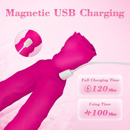 7.5'' Double Ended Vibrating Rose Dildo Anal Dildo with 10 Vibrating Modes