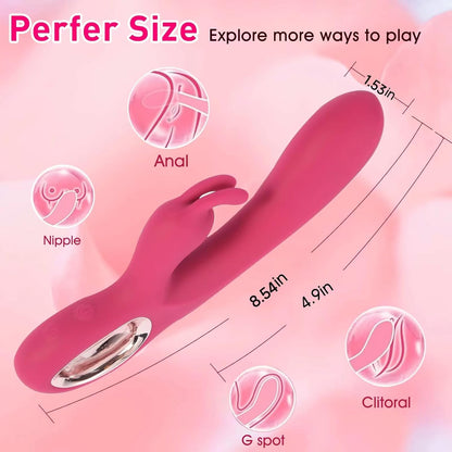 Quusvik 2-in-1 Rabbit Vibrator – 10 Vibration Modes, Dual Motors, Full Waterproof, Ergonomic Ring Handle (Rose Red/Purple)