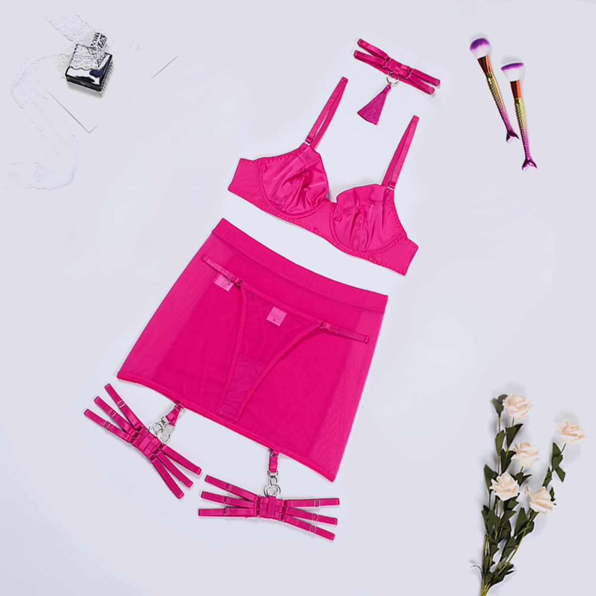 Tassel Collar Hip Skirt Gloves Sexy Lingerie Suit