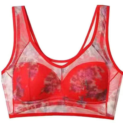 Middle-aged Printed Bra Large Size Thin Style Wireless Vest-style Bra Prevent Sagging  Seamless