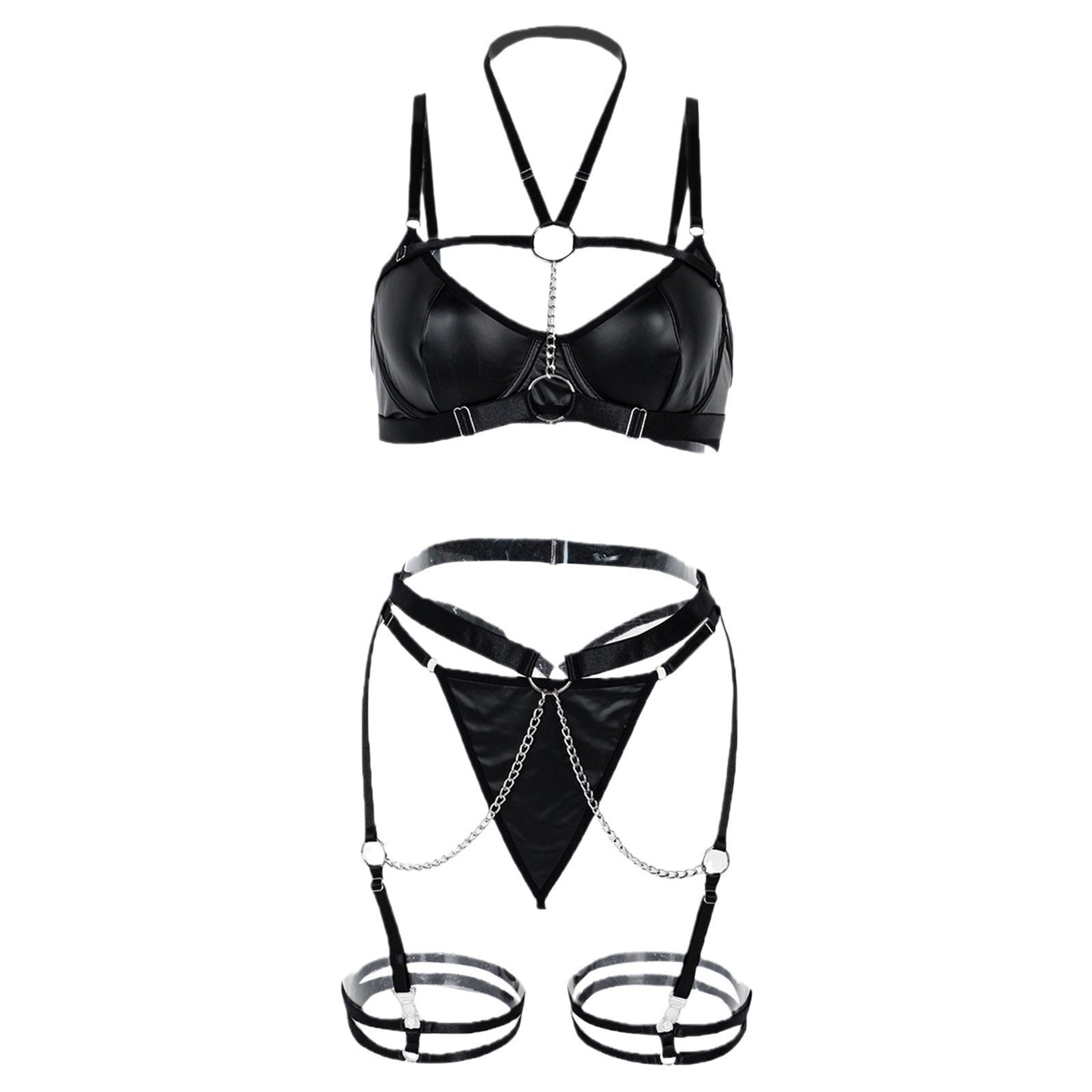 Sexy Patent Leather Bondage Lingerie Set