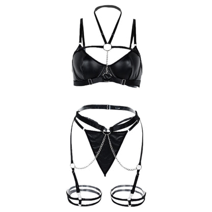Sexy Patent Leather Bondage Lingerie Set