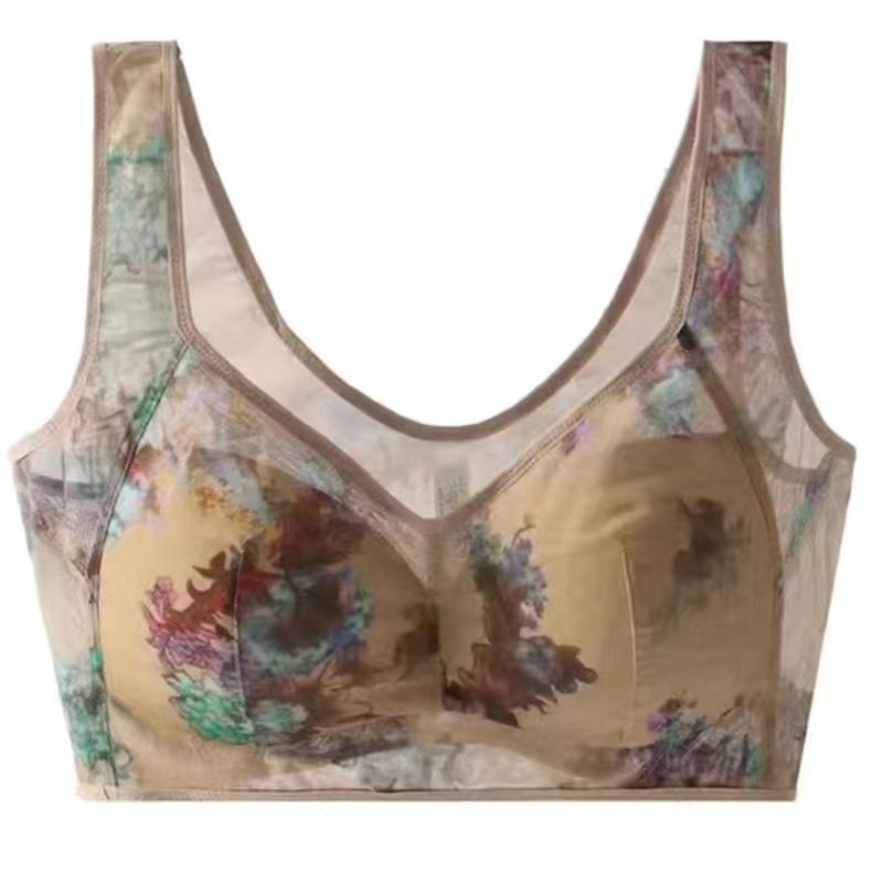 Middle-aged Printed Bra Large Size Thin Style Wireless Vest-style Bra Prevent Sagging  Seamless