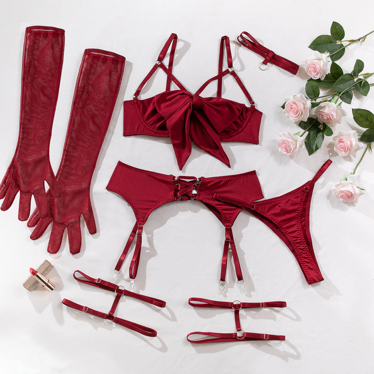 Sexy Temptation Garter Hollow Gather Four-piece Sexy Lingerie