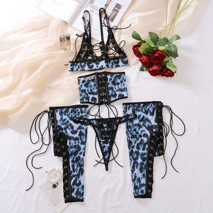 Body Shaping Erotic Set Sexy Strapped, Hollow-out Underwear Four-Piece Set