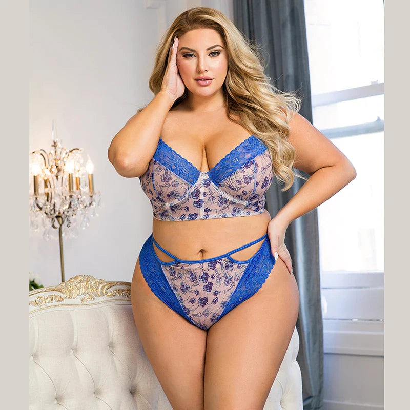 Plus Size Floral Lingerie Set 2 Pieces
