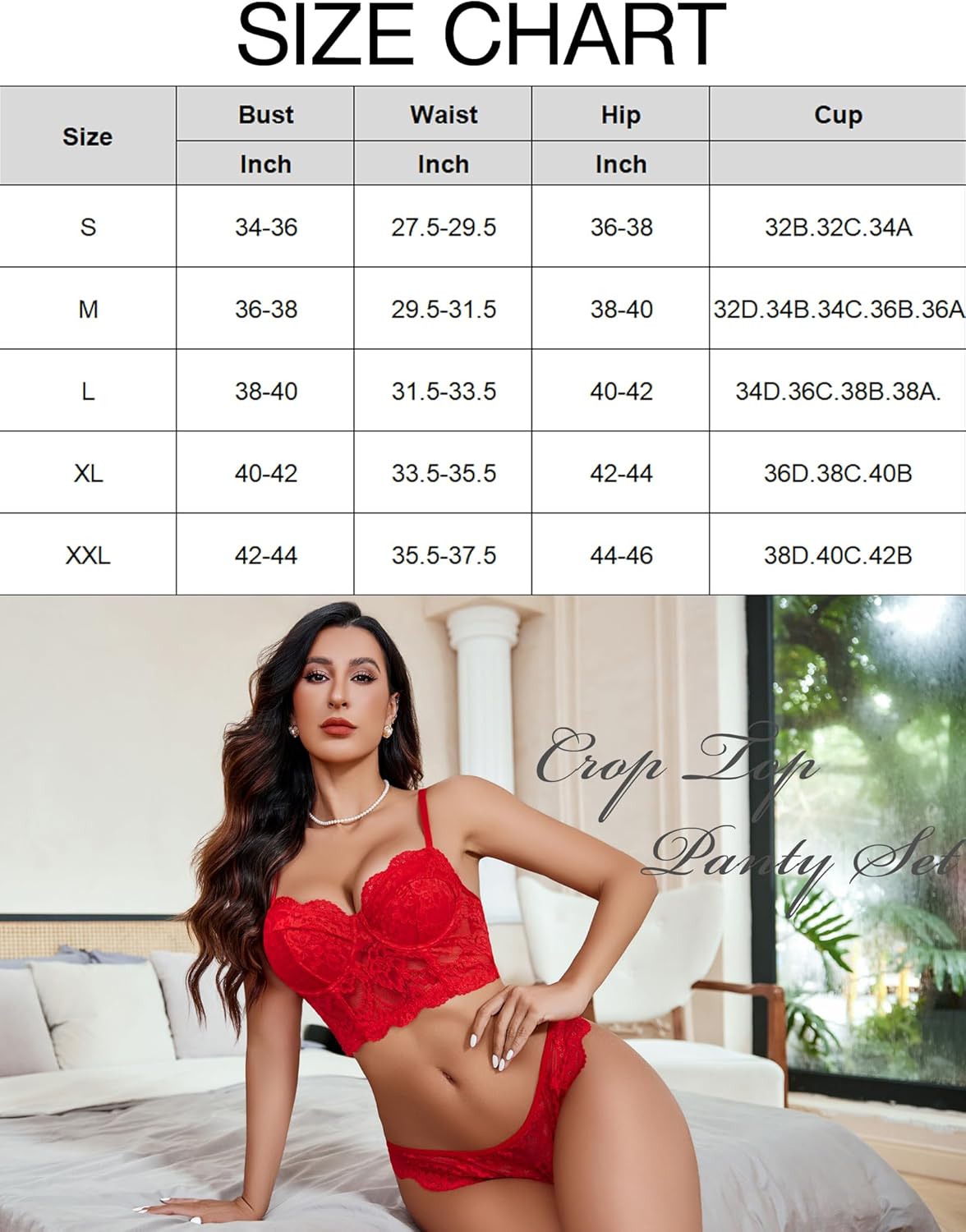 Women's Exquisite 2-Piece Lace Lingerie Set V-Neck Corset Tops Bra PantyNightwear