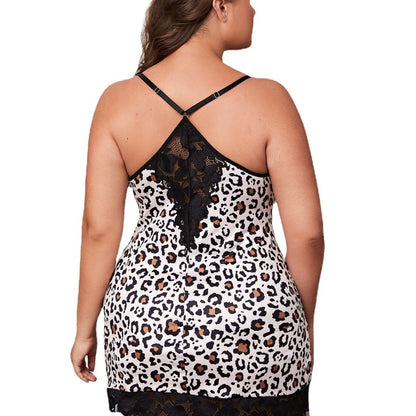 Plus-Size Erotic Nightgown Sexy Leopard Print Pajamas