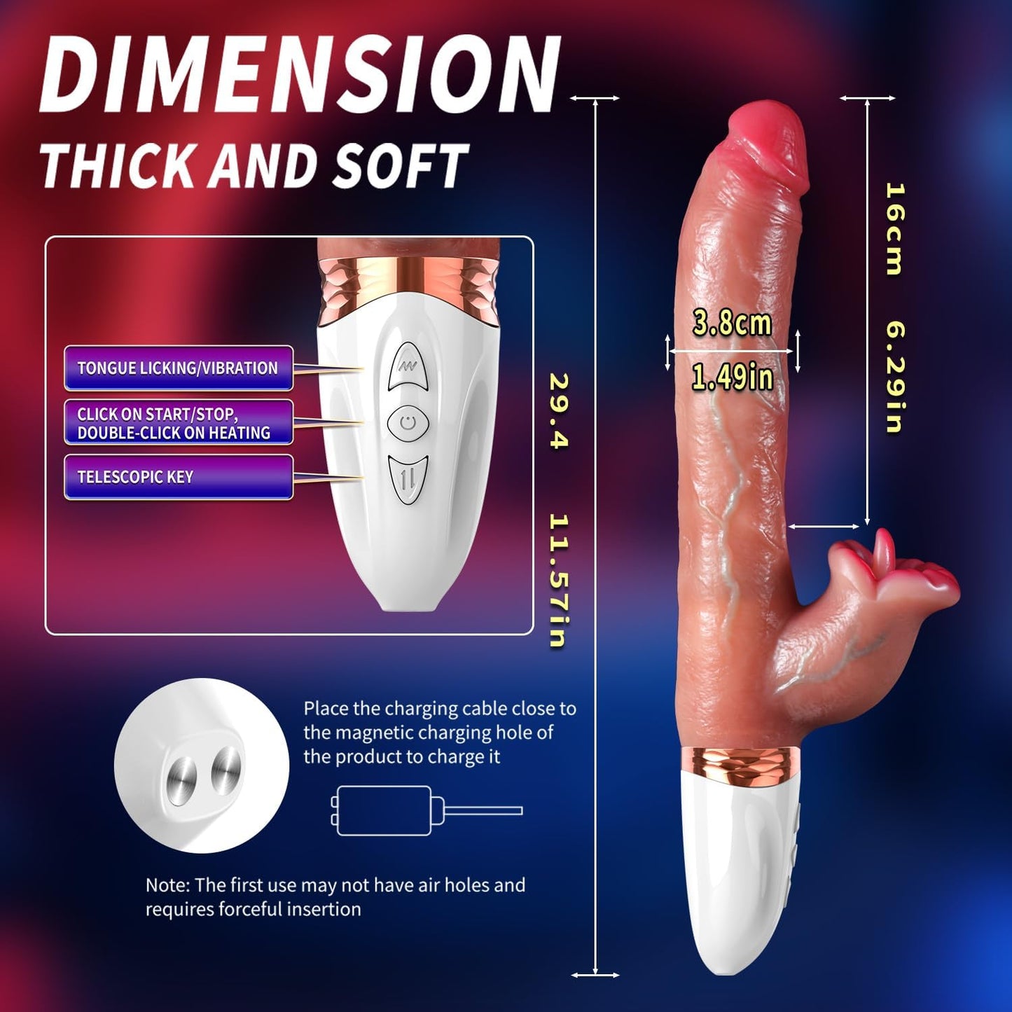 11.6-inch Realistic Dildos G Spot Vibrator Thrusting Vibrator Dildo