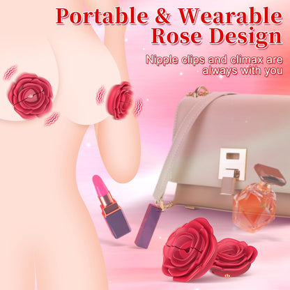 Rose Nipple Vibrator Clamps – 10-Mode Remote-Controlled Wearable Sex Toy, Waterproof & Rechargeable