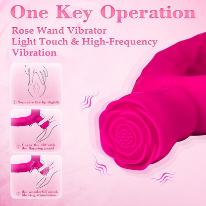 7.5'' Double Ended Vibrating Rose Dildo Anal Dildo with 10 Vibrating Modes
