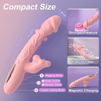 3-in-1 Rose Muncher Rabbit Vibrator – Dual-Sided Wiggling, Licking & Intense Vibration for Ultimate Pleasure
