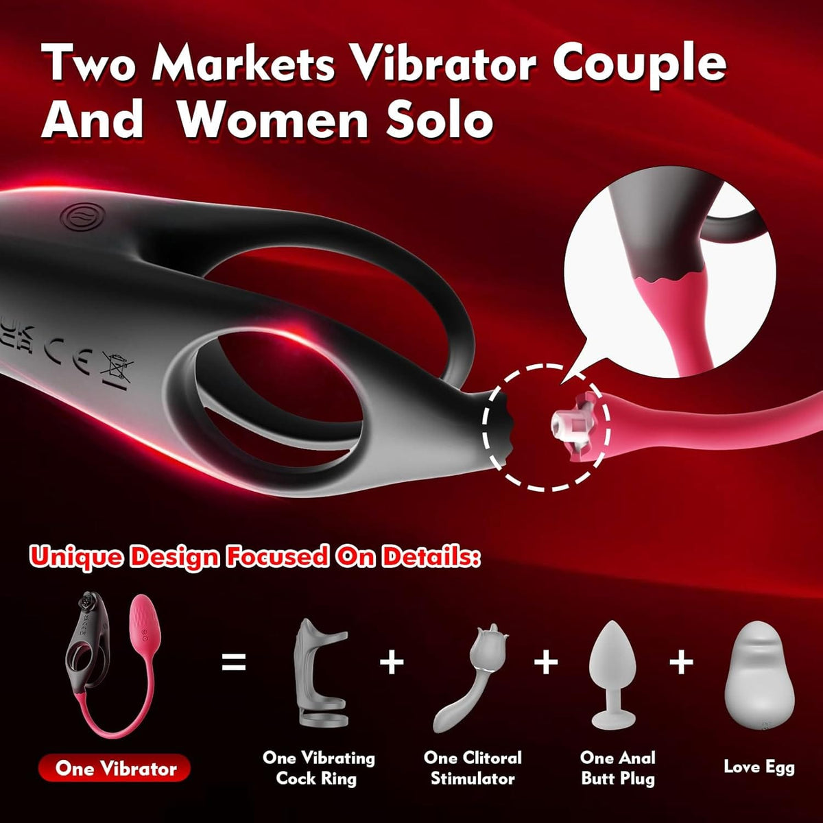Detachable Design Vibrating Cock Penis Ring With Anal Plug for Couple