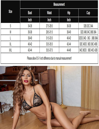 Women's Captivating 2-Piece Lingerie Set Halter-Style Lace See-Through Bra Alluring Panty