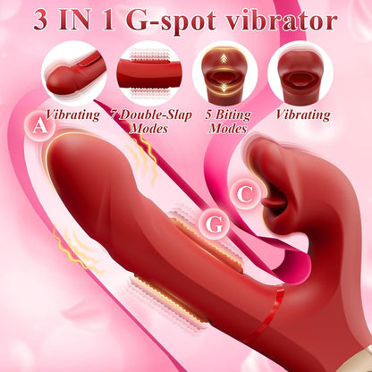 Quusvik Oral G-Spot Vibrator – 7 Flapping & 5 Biting Modes, 3-in-1 Stimulation, Rose Gold Pull Ring, IPX5 Waterproof