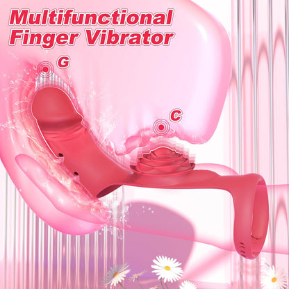 2-in-1 Rose Finger Vibrator – 9-Mode G-Spot & Clitoral Stimulator, Waterproof & Rechargeable