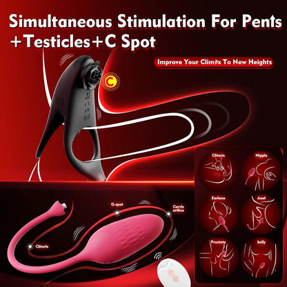 Detachable Design Vibrating Cock Penis Ring With Anal Plug for Couple
