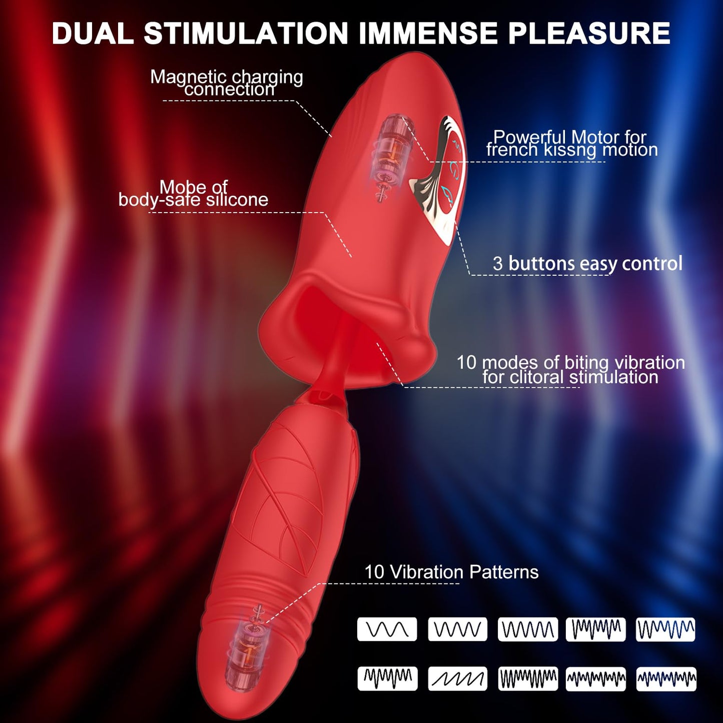 Quusvik Rose Muncher Lip Tongue Suction Vibrator With Thrusting Dildo Vibrator