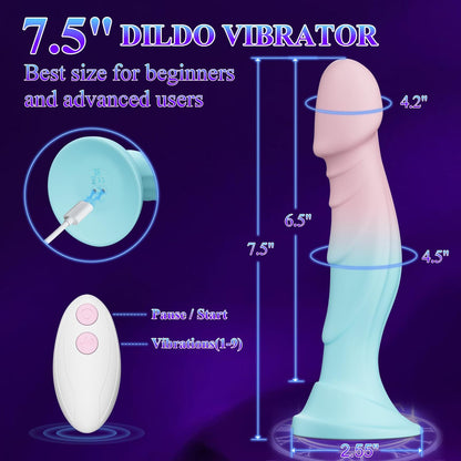 Quusvik 7,5 Zoll realistischer Silikondildo – Saugnapf, 9 Vibrationsmodi, ferngesteuert, wasserdicht und wiederaufladbar