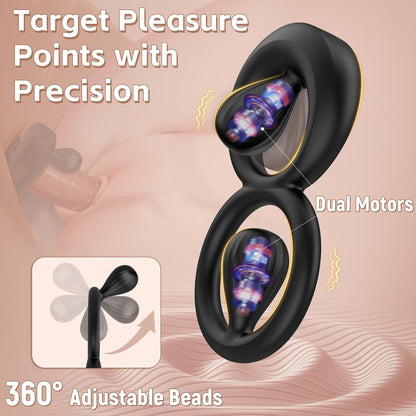 Vibrating Dual Cock Ring with Adjustable Beads
