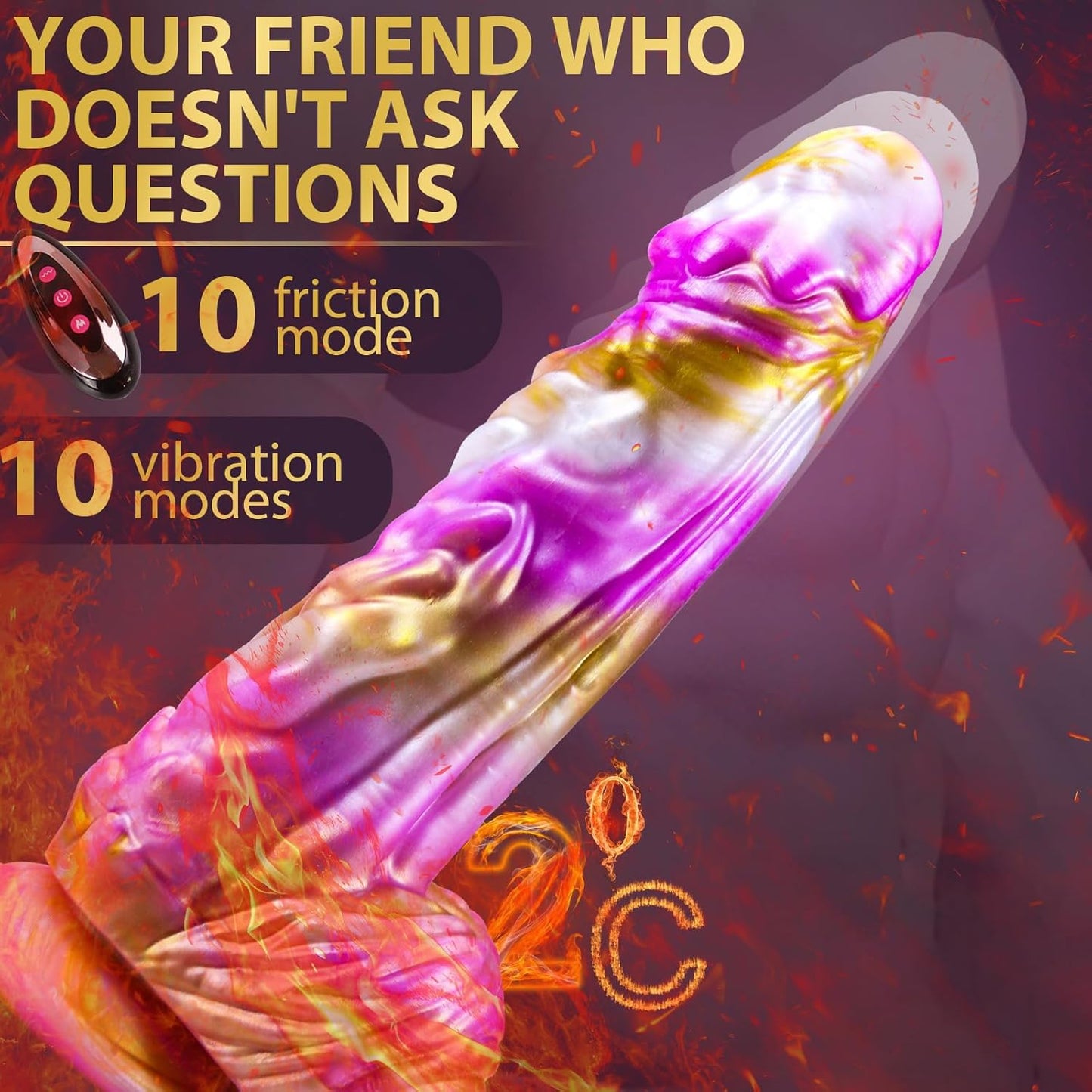 Quusvik 9" Monster Fantasy Dildo – 10 Thrusting & 10 Vibration Modes, Heating, Suction Cup, Remote Control, Harness-Compatible