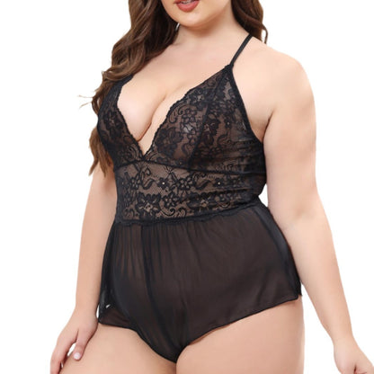 Lingerie Plus Size Jumpsuit with Perspective Opening, Sexy and Seductive Jumpsuit Set