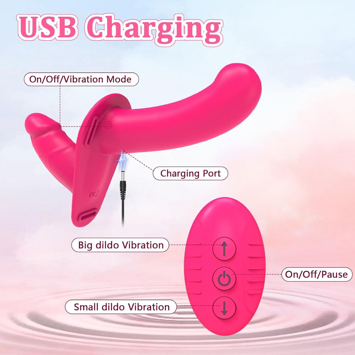 6.3'' Lesbian Strap-on Dildo Vibrator Double-ended Dildo with Remote Control