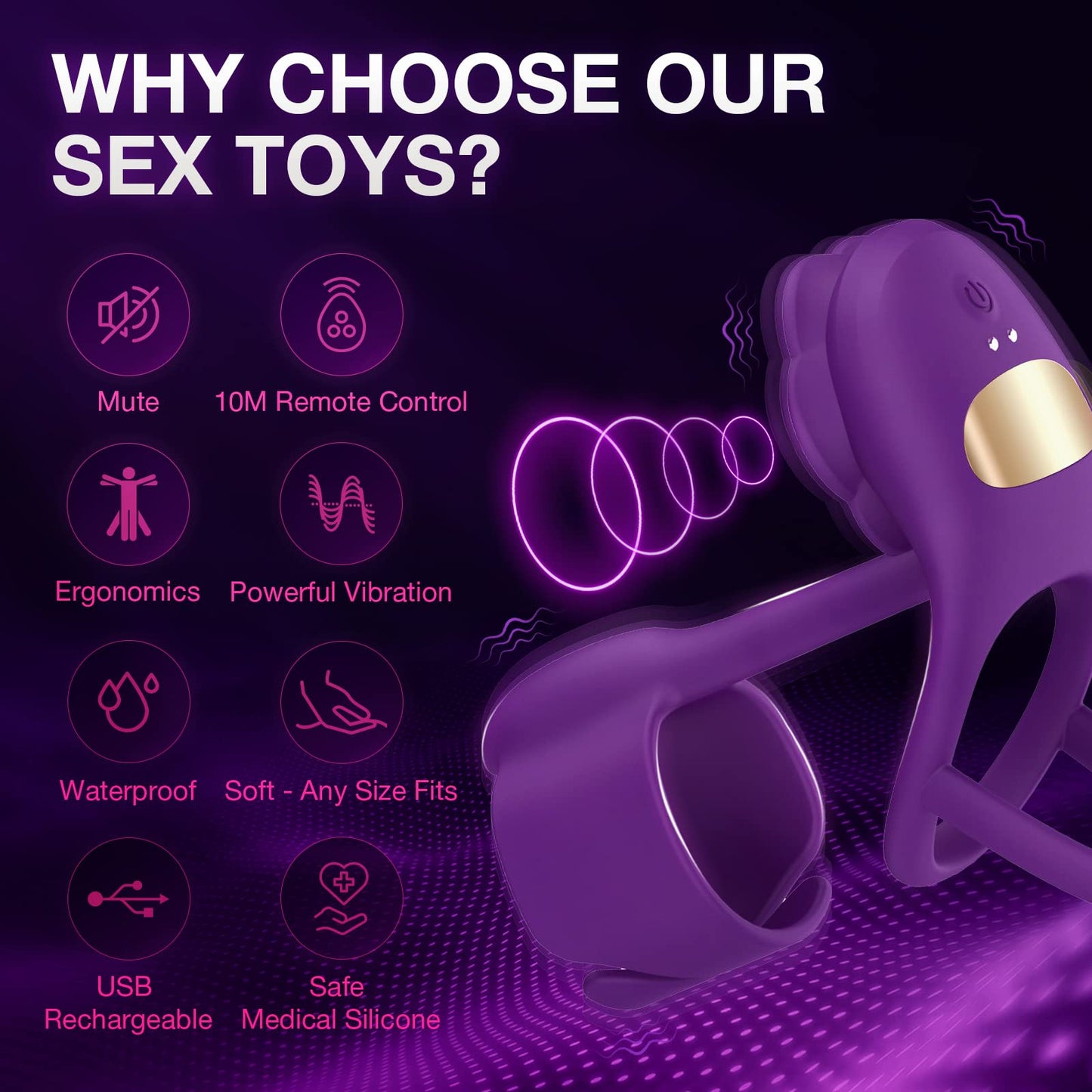 Quusvik - 3 IN 1 Vibrating Rose Penis Ring with 10 Vibration