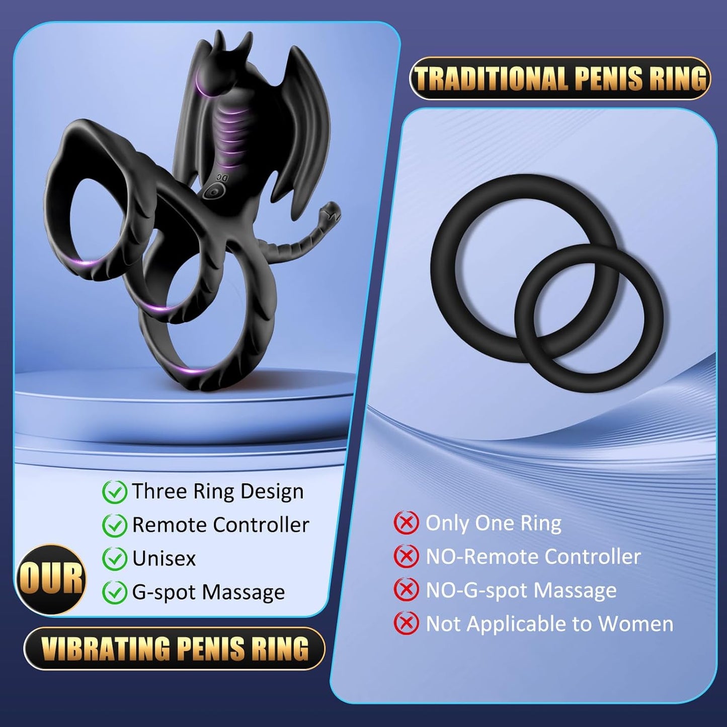 Penis Rings Dragon-Shape Male Sex Toys with 10 Vibration Modes