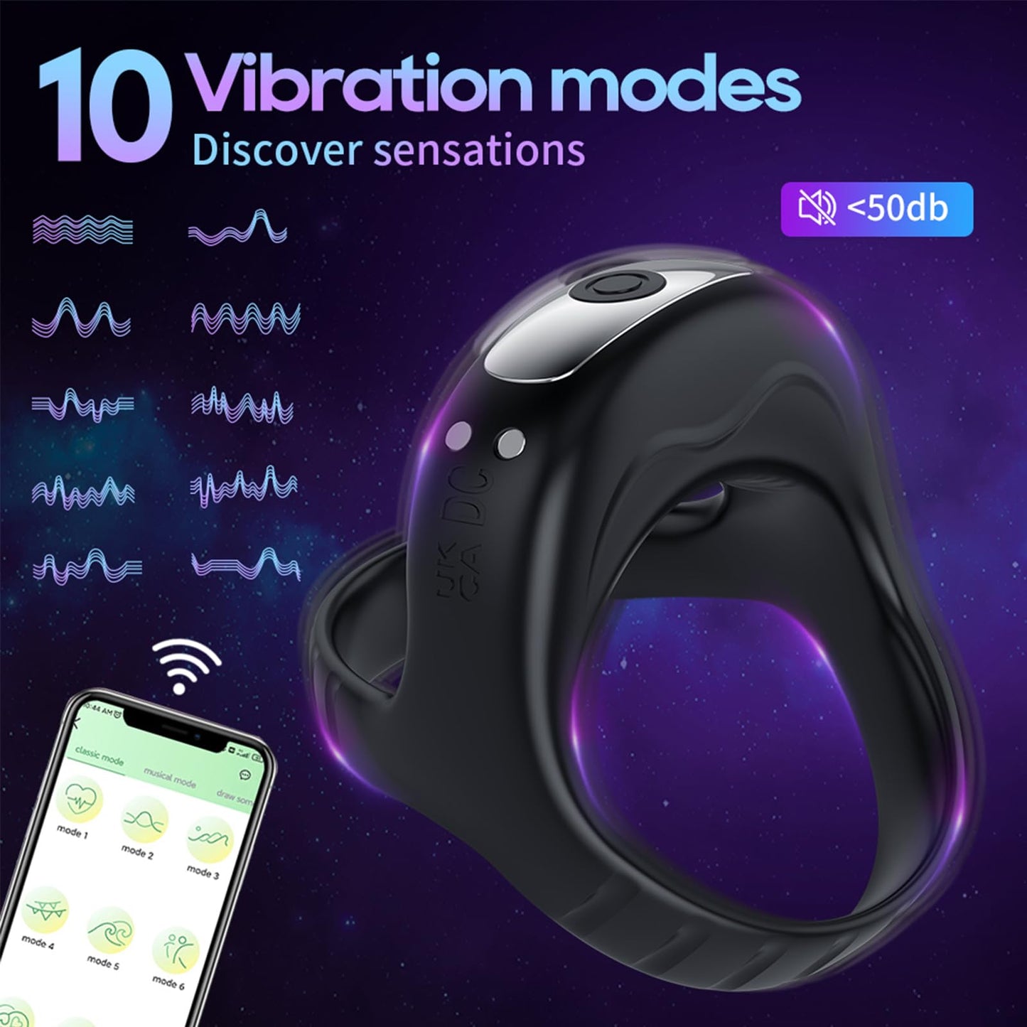 Quusvik - Vibrating Cock Ring with APP, Triangular Penis Ring with 10 Vibration Modes