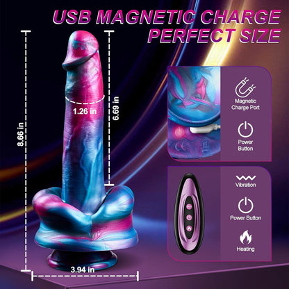 Quusvik 9” Big Mouth Fantasy Dildo Vibrator – 3 Thrusting, 7 Vibration & Heating Modes