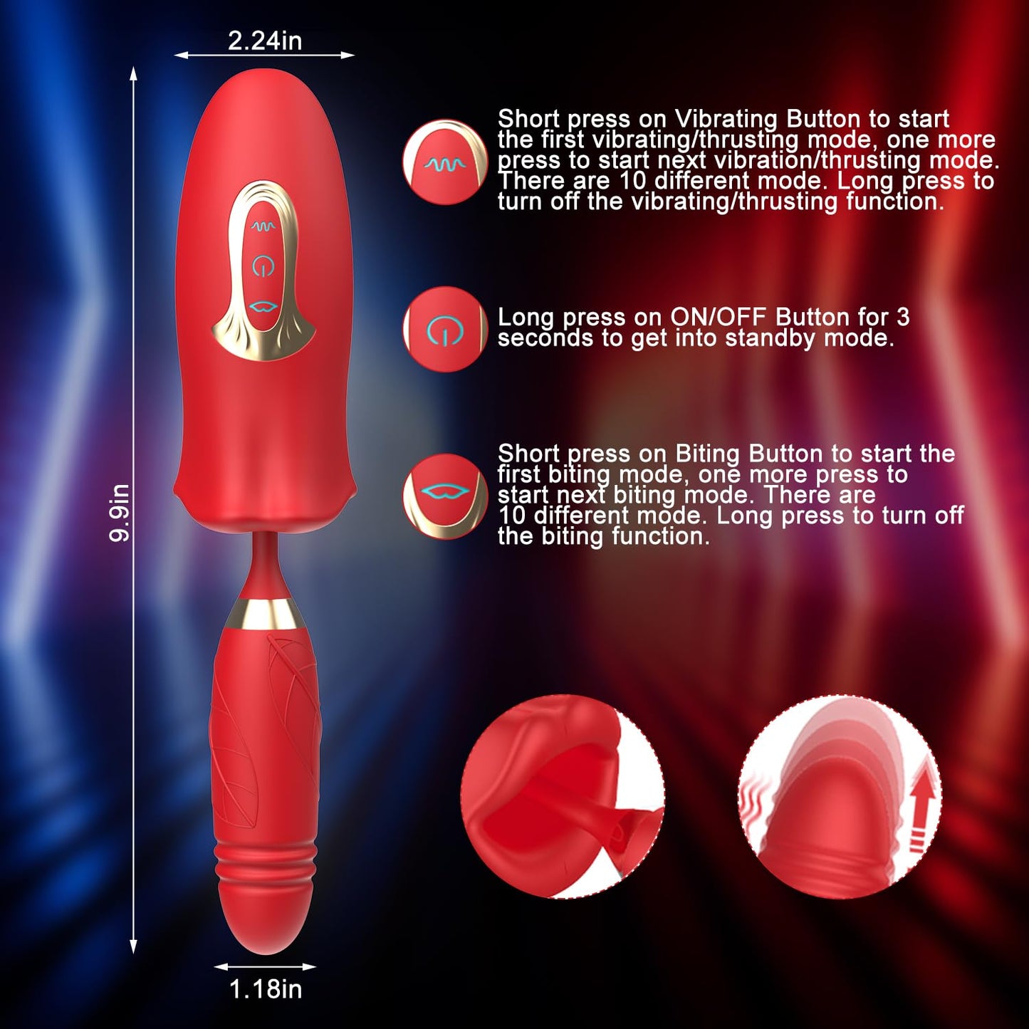 Quusvik Rose Muncher Lip Tongue Suction Vibrator With Thrusting Dildo Vibrator