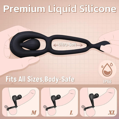 Vibrating Dual Cock Ring with Adjustable Beads