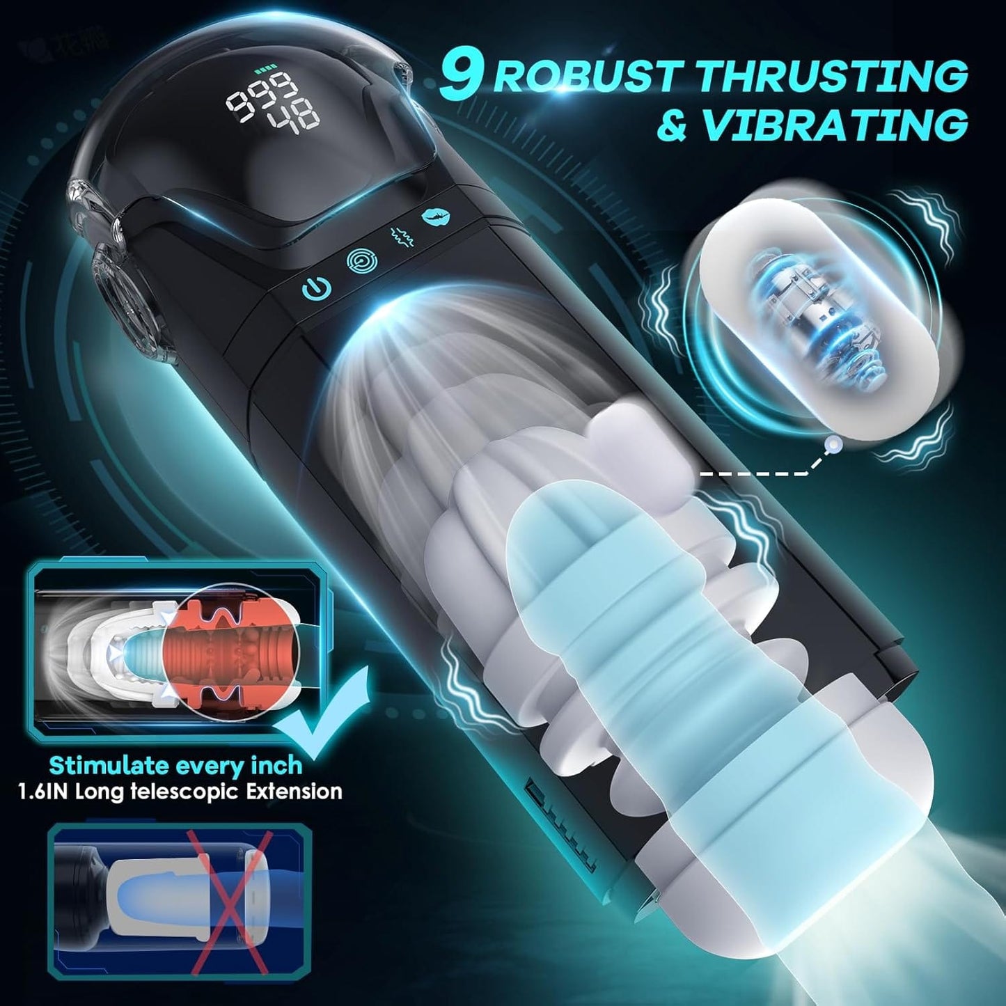 Quusvik Armor 3-in-1 Auto Suction Male Stroker – 9 Thrusting/Suction/Vibration Modes, 128-Texture Sleeve, LCD Display, App Control