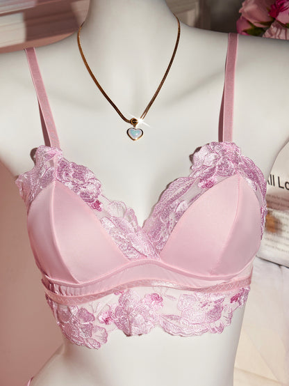 Petal Embroidered Sheer Bra & Panty Set