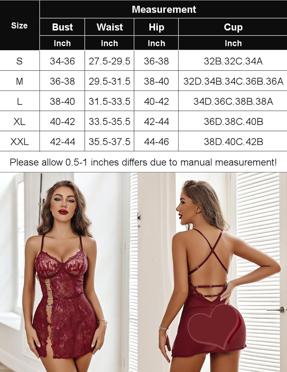 Women's Charming Lace Babydoll Lingerie Set Cute Dress with Thongs Chemise