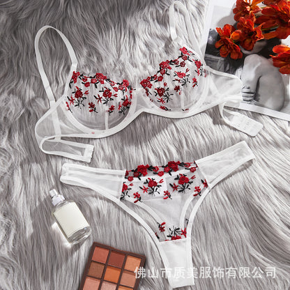 See-through Rose Lace Bikini Sexy Lingerie Set
