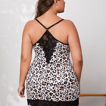 Plus-Size Erotic Nightgown Sexy Leopard Print Pajamas