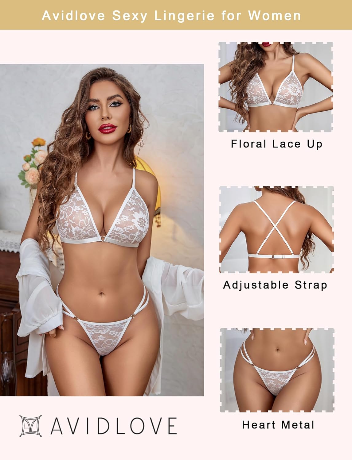 Women's Captivating 2-Piece Lingerie Set Halter-Style Lace See-Through Bra Alluring Panty