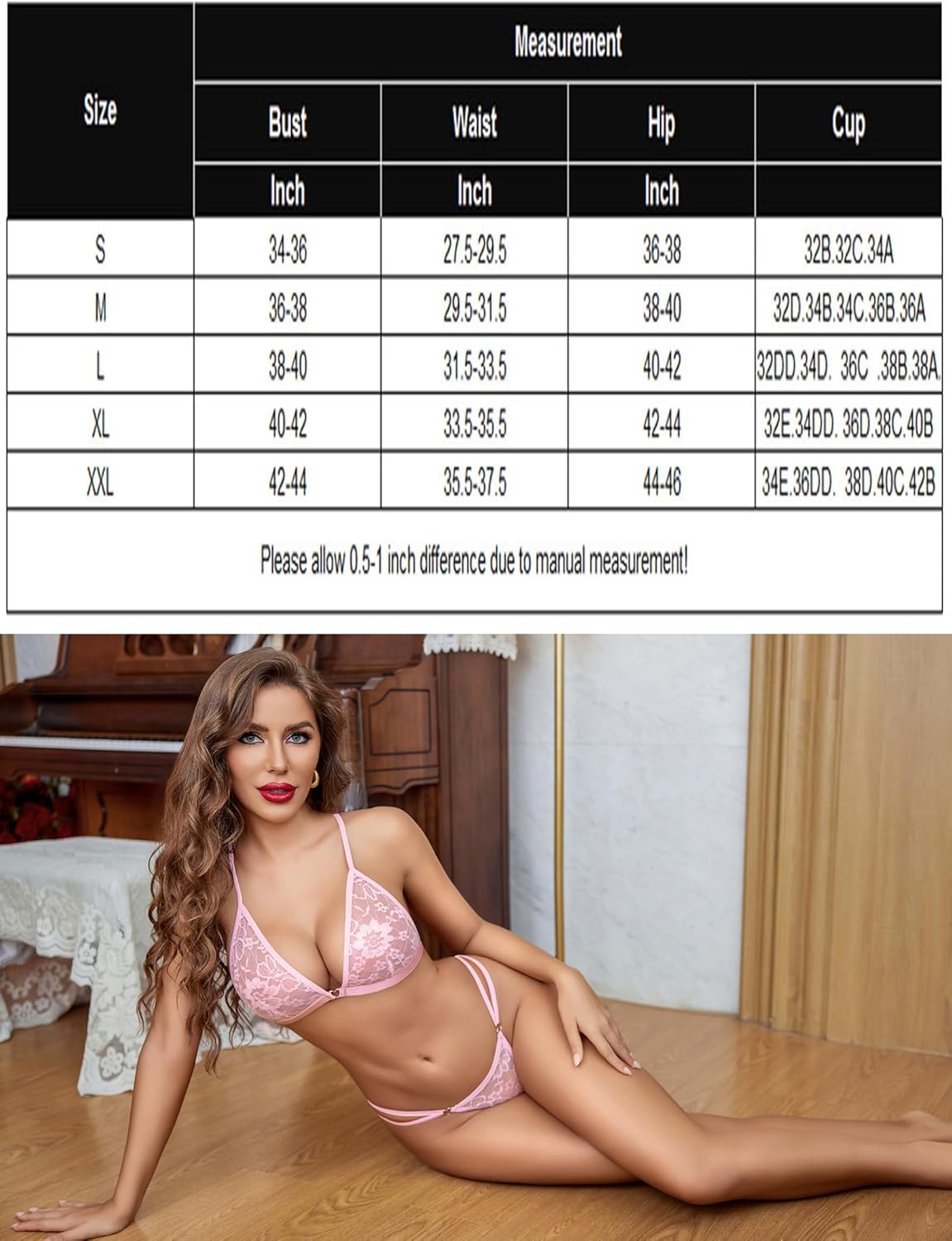 Women's Captivating 2-Piece Lingerie Set Halter-Style Lace See-Through Bra Alluring Panty