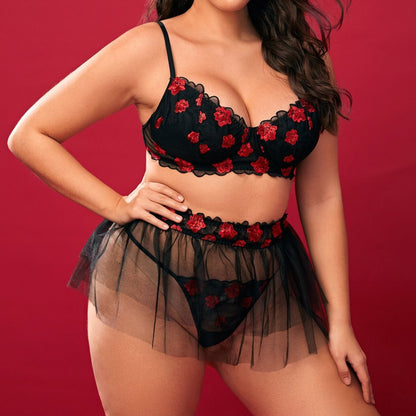 Three-Point Sexy plus Size Semi See-through Seduction Lace Suit