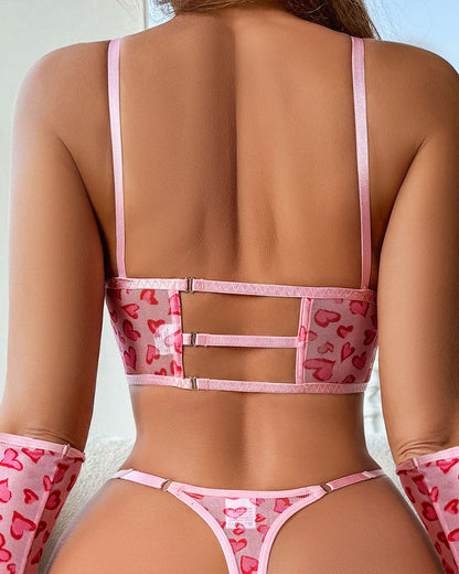 Leopard Mesh Gloves and Leg Socks Lingerie Set