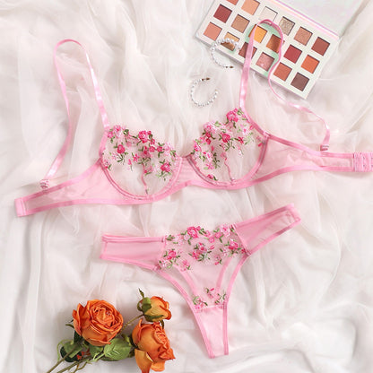See-through Rose Lace Bikini Sexy Lingerie Set