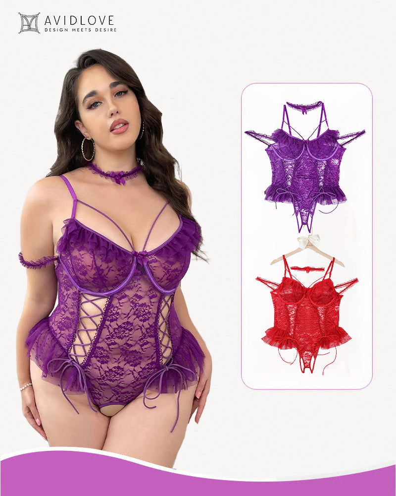 2 Packs Plus Size Sheer Lace Bodysuits