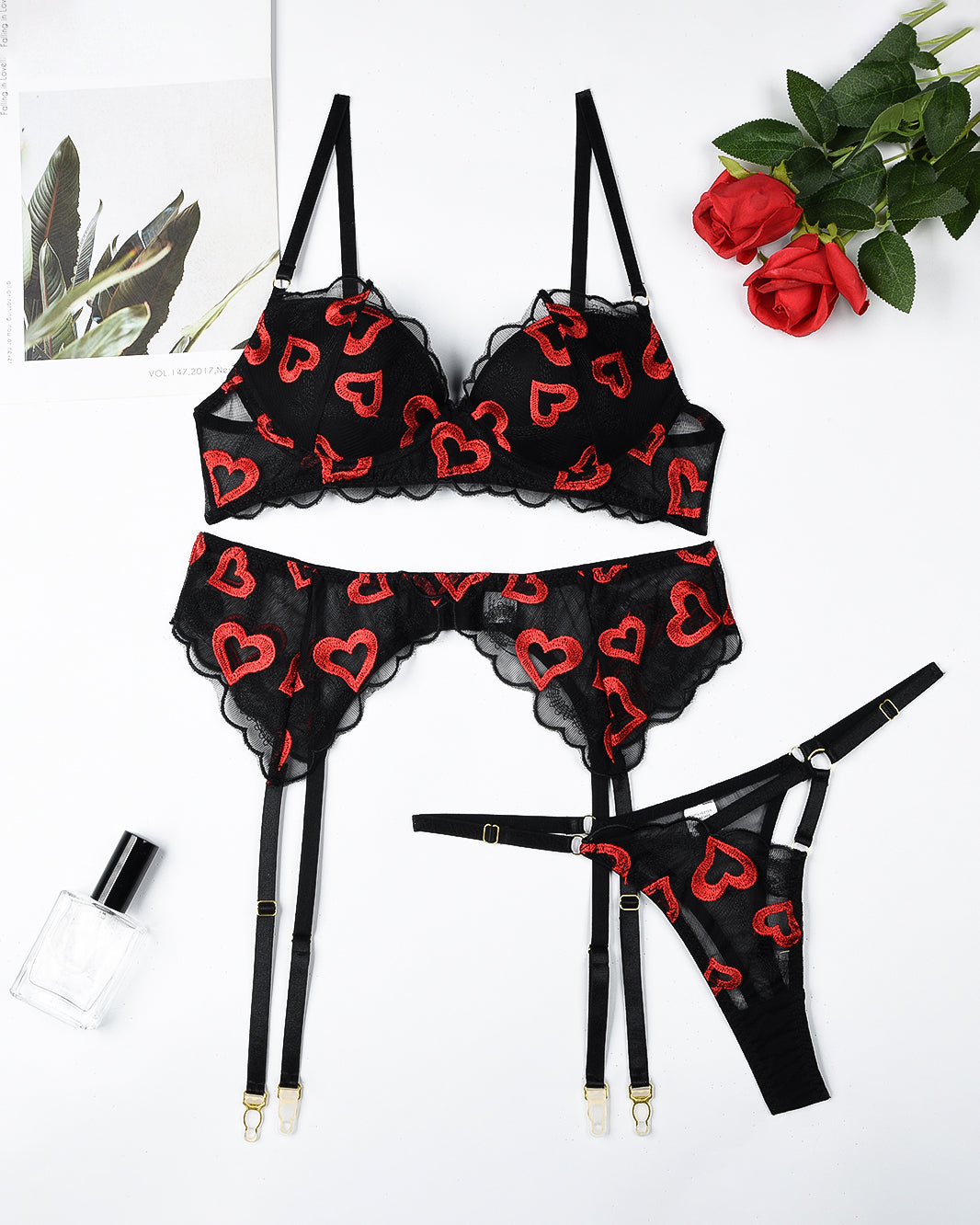 Embroidery Print Set with Garter Belts