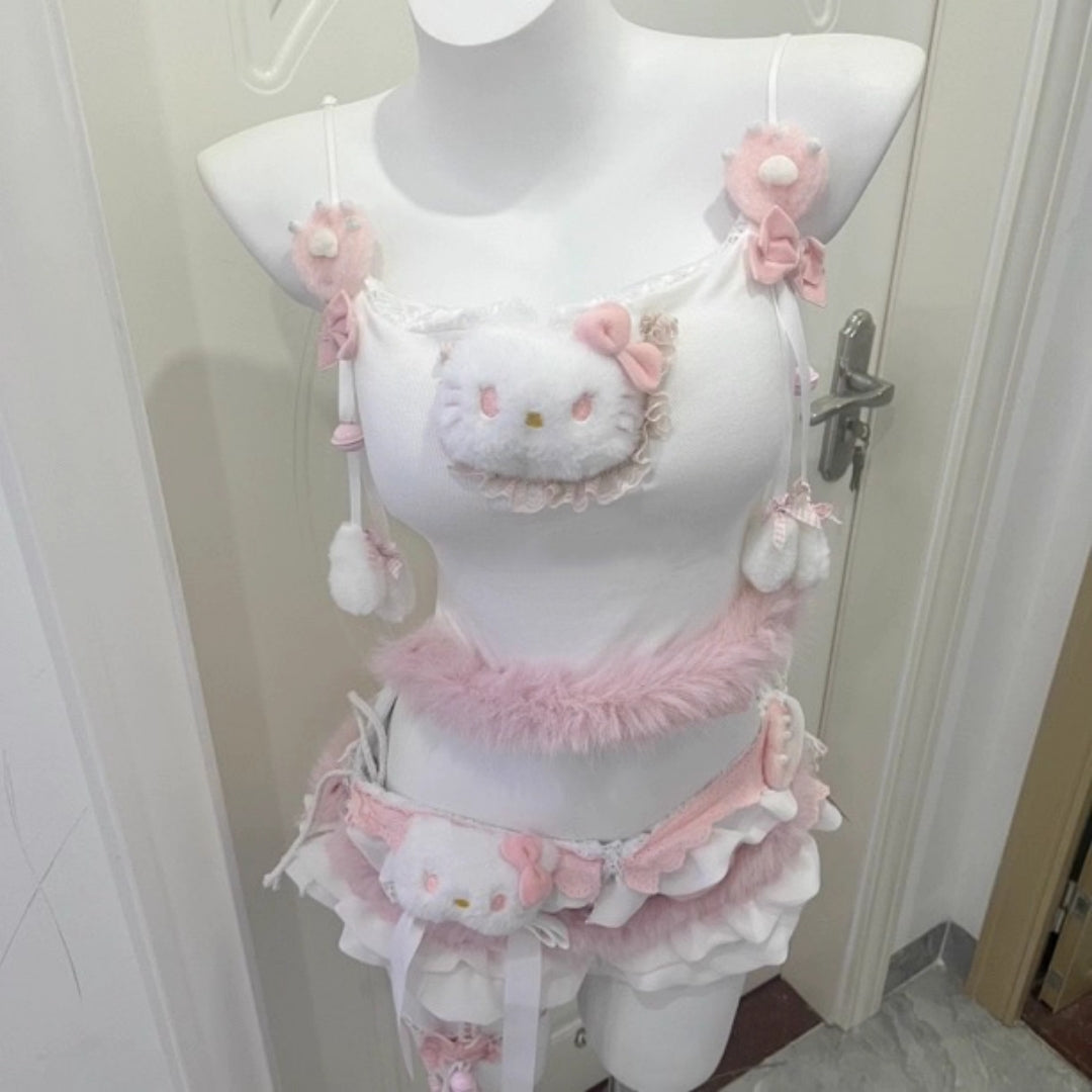 Cute Kitten Suspender Jeans Sexy Lingerie Set